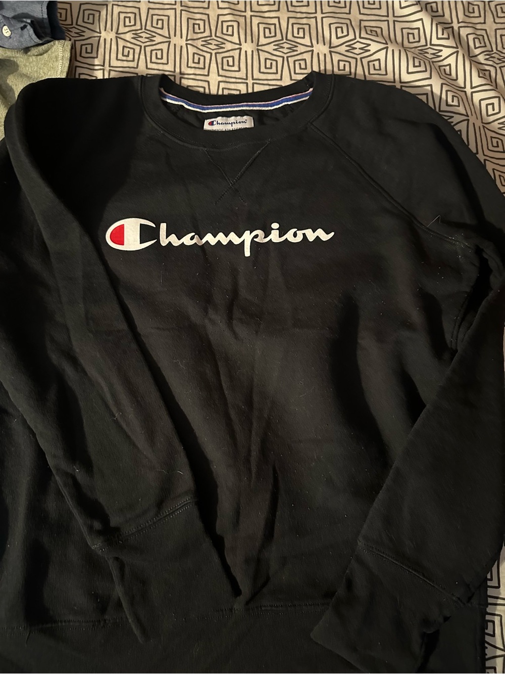 Champion Black Crewneck with White Script and Red 'C' Accent